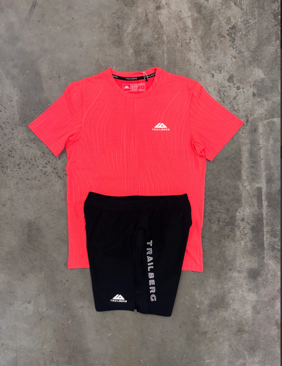 t-bg short set - red black